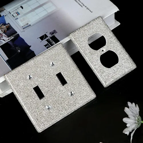Vista 7 de 2 piezas de diamantes de imitación brillantes para placa de pared, cubierta de interruptor de luz brillante, cubierta de placa de pared de diamante