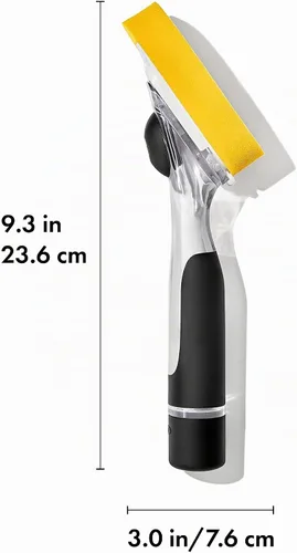 Vista 6 de OXO Good Grips Soap Dispensing Dish Sponge Exfoliante de platos, seguro para todos los utensilios de cocina, jabón con botón, fácil de rellenar