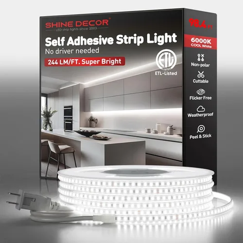 Vista 17 de Shine Decor Tira de luz LED súper brillante de 4000LM, Plug & Play de 120V sin controlador, cableado fácil, sin parpadeo, resistente a la intemperie