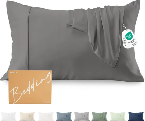 Vista 18 de GOKOTTA Fundas de almohada suaves estándar, Fundas de almohada de seda lujosa y refrescante para quienes duermen con calor, 100% rayón derivado
