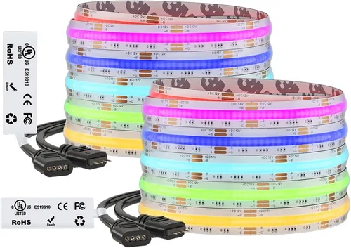 Vista 22 de BTF-LIGHTING FCOB COB - Tira de luz LED RGB con certificación UL, 810 LEDs/m de alta densidad flexible que cambia de color, DC12V 9.8 pies y 0.394