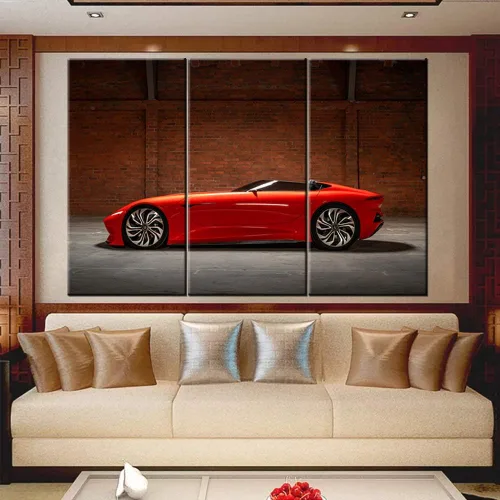 Vista 88 de Arte de pared de auto deportivo rojo para sala de estar, arte de pared de lienzo de súper auto genial, imágenes pósters, 3 piezas, arte moderno