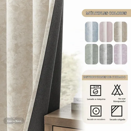 Vista 7 de Beauoop - Cortinas opacas beige con diseño floral jacquard, 2 paneles, para dormitorio/sala, de felpilla, gris pardo, aislantes y a prueba de ruido