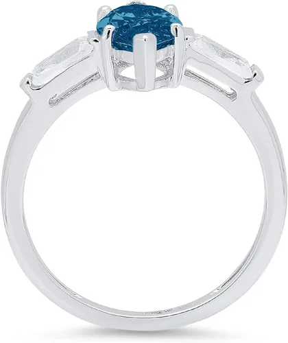 Vista 2 de 1.97ct Marquise Baguette corte 3 piedra solitario con acento Natural Londres topacio azul gema piedra VVS1 diseñador moderno declaración anillo