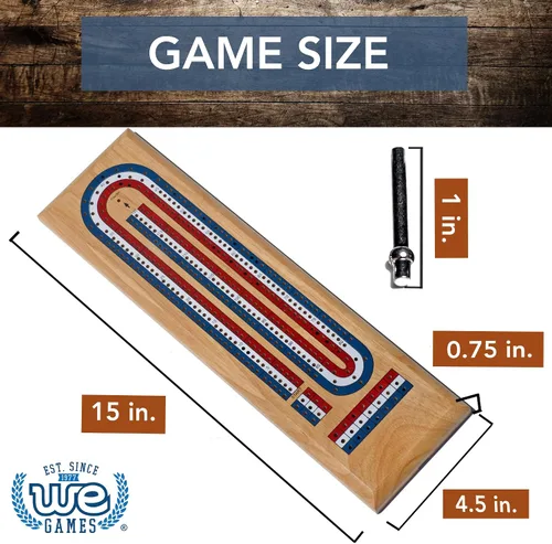 Vista 3 de WE Games Juego de cuna de madera clásica, rojo, blanco y azul, continuo de 3 pistas con clavijas de metal, juegos familiares, decoración de sala