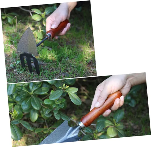 Vista 4 de UKCOCO 1set Mini Stoving Varnish Shovel Set Durable Iron Spade Planting Tool with Handle for Gardening for Transplanting and Cultivating Flowers 4pcs