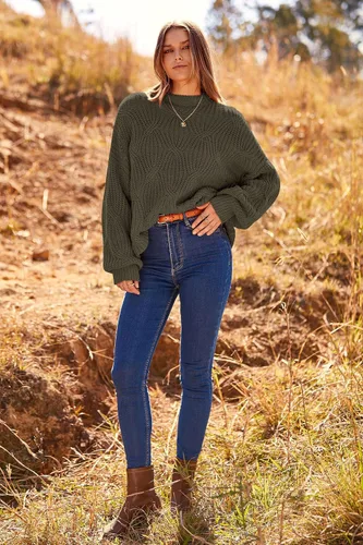Vista 9 de PRETTYGARDEN Suéteres de otoño de gran tamaño para mujer, estilo casual, cuello redondo, manga larga, tejido trenzado grueso, blusa