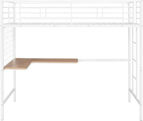 Vista 6 de Harper & Bright Designs Cama tipo loft individual con escritorio y rejilla de metal, marco de cama de metal con barandillas de longitud completa