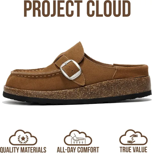 Vista 4 de Project Cloud – Zuecos estilo mocasín para mujer de cuero 100% auténtico, con espuma viscoelástica, resistentes al agua, tipo slip-on