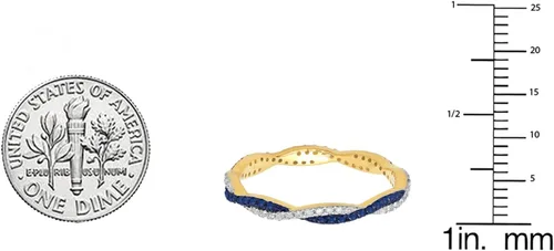Vista 2 de Dazzlingrock Collection Anillo apilable redondo de oro de 10 quilates con zafiro azul y diamante blanco para mujer
