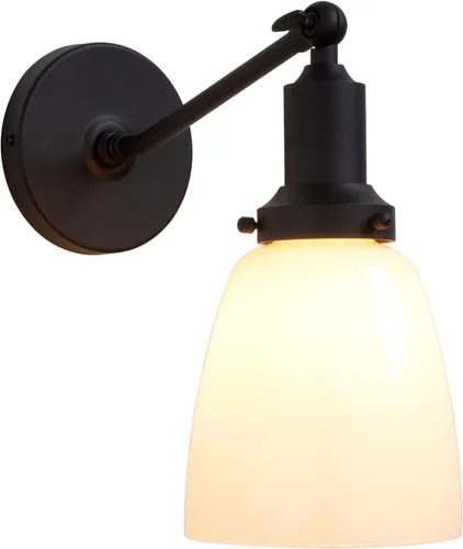 Vista 16 de PERMO Aplique doble vintage industrial negro 2 luces apliques de pared con embudo de vidrio acampanado pantalla de vidrio de leche antiguo