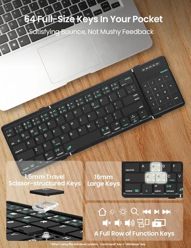 Vista 4 de Nillkin - Teclado plegable de viaje con panel táctil y teclado numérico, teclado Bluetooth inalámbrico portátil plegable de tamaño completo