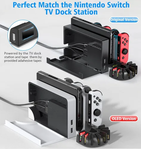 Vista 2 de Estación de carga de control de interruptor compatible con Nintendo Switch y OLED Model Joycons KDD Switch Controller Charger Dock Station con 8