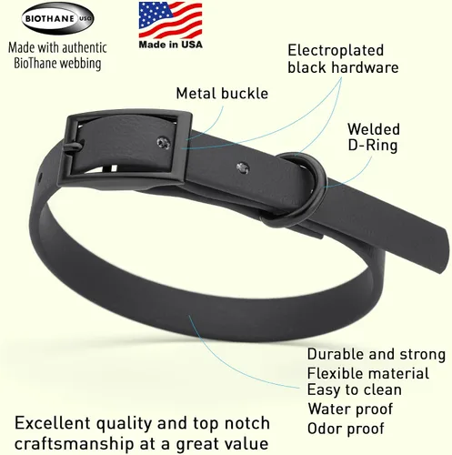 Vista 255 de Dogline Biothane - Collar impermeable para perro con hebilla de liberación rápida, resistente cincha de nailon recubierta con resistente y a prueba