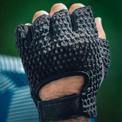 Vista 4 de Guantes de entrenamiento sin dedos transpirables acolchados de cuero, espalda de ganchillo, negro (XS)
