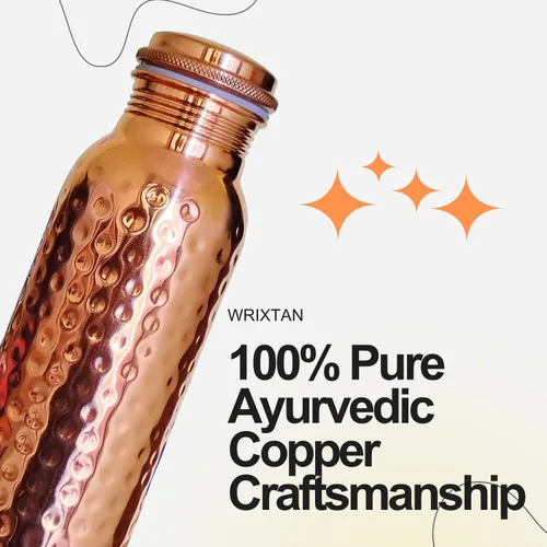 Vista 4 de Botella de agua de cobre martillado: elegancia hecha a mano, sello a prueba de fugas, mantente hidratado con estilo, opción sostenible para uso