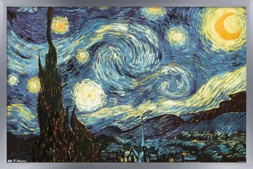 Vista 11 de Trends International Póster de pared The Starry Night de Vincent van Gogh, 14.725 x 22.375 pulgadas, versión enmarcada de madera de granero