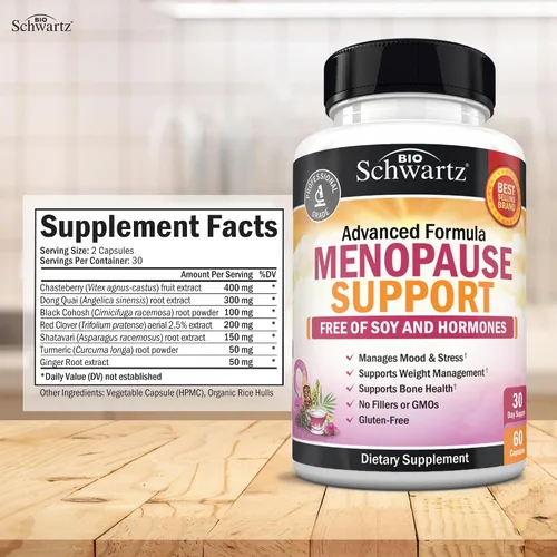 Vista 4 de Apoyo a la menopausia herbaria para mujeres, apoya el estado de ánimo saludable y el equilibrio con cardo mariano Chasteberry Black Cohosh Red