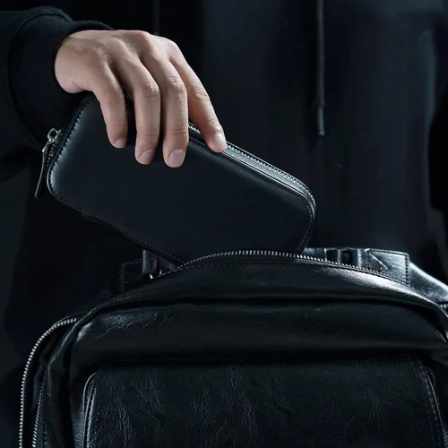 Vista 3 de Mr.Okay Funda de viaje para 2 relojes funda de cuero profesional para hombre, organizador de relojes portátil para almacenamiento y exhibición.