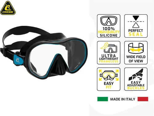 Vista 6 de Cressi Máscara de buceo sin marco de lente única y snorkel seco para esnórquel, buceo, F-Dual y Tao Dry: diseñado en Italia