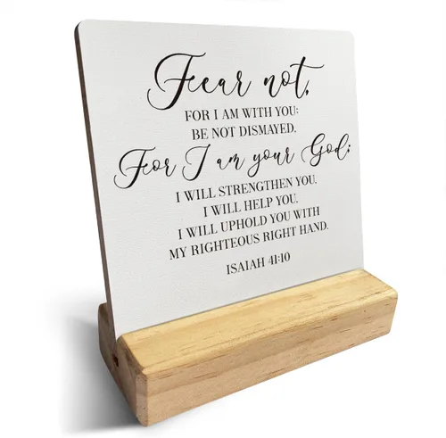 Vista 9 de Letrero de madera con versículos bíblicos con texto en inglés "Country Be Still and Know That I am God", decoración de escritorio cristiana