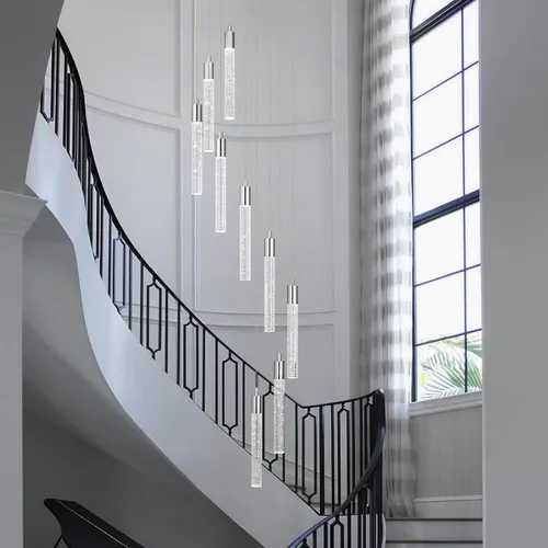 Vista 3 de Lámpara colgante de cristal cromado, 9 luces, regulable, 54 W, 6000 K, escalera, grande, vestíbulo, sala de estar, vestíbulo, techo alto
