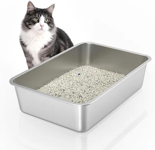 Vista 12 de WENBOKMIN Caja de Arena de Acero Inoxidable para Gatos - Caja de Arena para Gatos - Fácil de Limpiar, Nunca Absorbe Olores, Manchas o Óxido