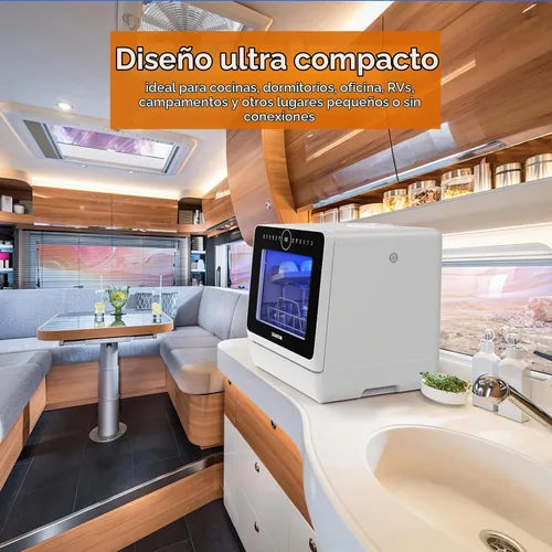 Vista 8 de Lavavajillas portátiles para acampar y hogar con tanque de agua de 5 litros, manguera, luz LED, 10 programas de lavado, modo de cuidado del bebé