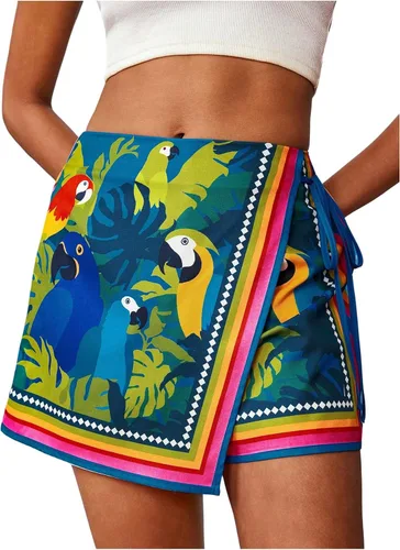 Vista 7 de SweatyRocks Mini faldas bohemias para mujer, pantalones cortos florales con Negro
