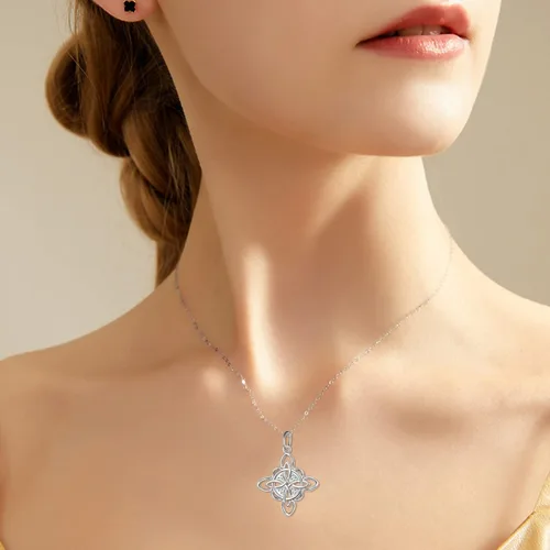 Vista 4 de DAOCHONG Collar con colgante de nudo celta de plata de ley 925 de buena suerte para mujer