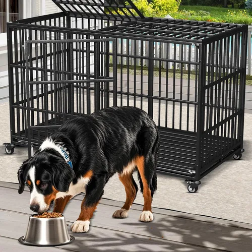 Vista 4 de Jaula de perro resistente de 64 pulgadas para perros indestructible, jaula de alta ansiedad con puertas dobles para razas gigantes extra grandes