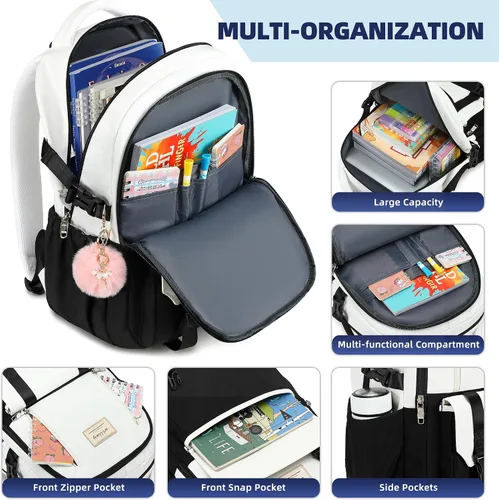 Vista 3 de Caoroky knight Mochila de viaje para laptop para mujeres y niñas, mochila de escuela primaria y secundaria, mochilas universitarias, mochila Negro