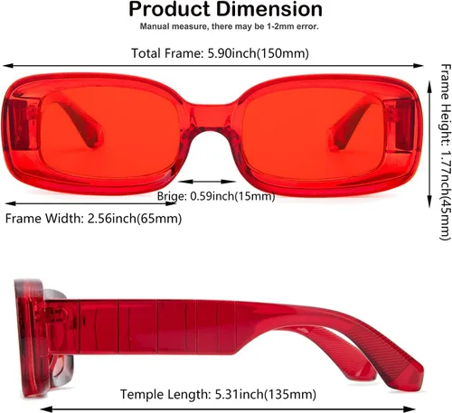 Vista 6 de Y2K - Lentes de sol rectangulares de moda para mujeres y hombres, estilo retro de los años 90, color rojo, rosa, verde, montura cuadrada gruesa