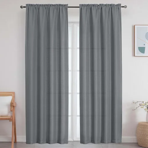 Vista 77 de Cortinas de lino para dormitorio y sala de estar de 96 pulgadas de largo, juego de 2 paneles, con bolsillo para cortinero, filtrado de luz, textura