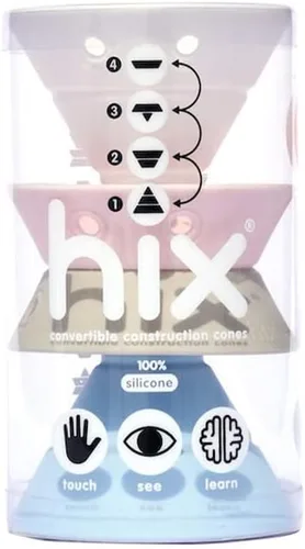 Vista 3 de Fat Brain Toys Hix by MOLUK - Pasteles - Conos apilables de silicona plegables, a partir de 2 años Foldable cones for artful stacking. Creative
