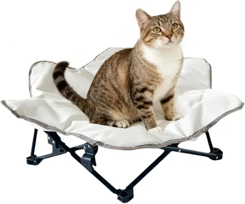 Vista 2 de Cama elevada para perro, cuna para mascotas, cama plegable para perro, cama elevada para gatos para camping, patio trasero, uso en interiores