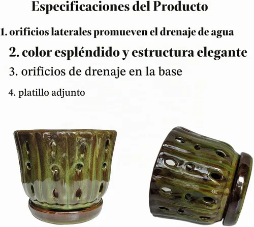 Vista 4 de Macetas de cerámica para orquídeas con platillo adjunto y agujero de drenaje de 6'' (verde musgo)