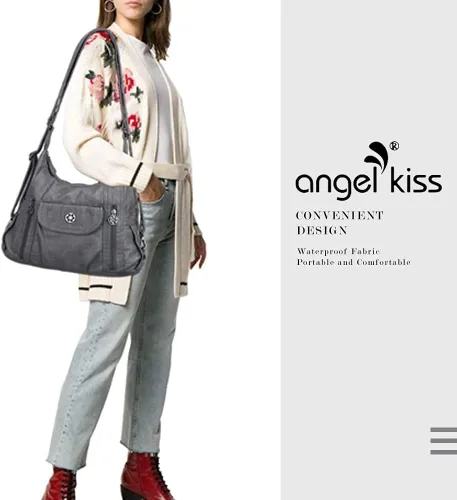 Vista 7 de Angel Kiss Purses and Handbags for Women Washed Vegan Leather Crossbody Hobo Satchel Shoulder Mutipocket Tote Purse