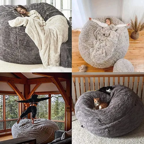 Vista 6 de Puf de 7 pies, funda de sofá para silla, lavable de tela de felpa suave de alta calidad, puf para juegos, tumbona gruesa y perezosa, juguetes