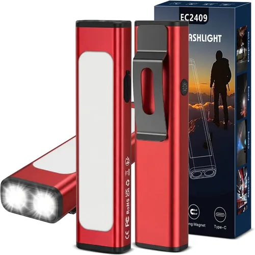 Vista 14 de Linterna plana EDC recargable, 1200 lúmenes USB-C (naranja, 1 unidad) Linterna de bolsillo con clip, 9 modos de luz magnética impermeable pequeña