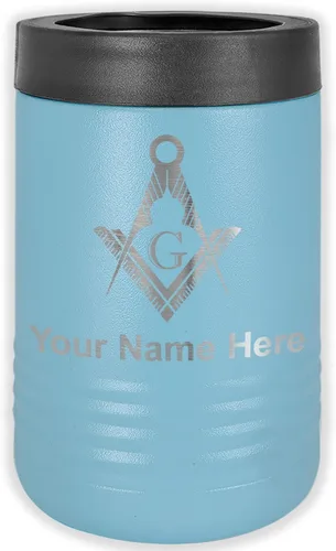 Vista 19 de LaserGram Aislador personalizado de latas y botellas de acero inoxidable, símbolo masón, mantiene las bebidas frías durante más tiempo (negro)