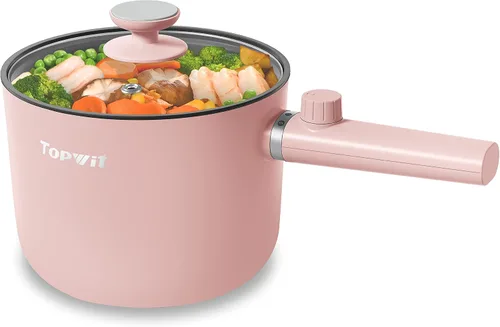 Vista 9 de Topwit Olla caliente eléctrica, olla de ramen de 1.5 L, sartén portátil antiadherente, olla eléctrica para pasta, bistec, sin BPA, cocina eléctrica