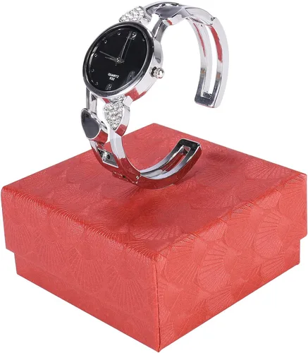 Vista 6 de ele ELEOPTION Reloj de pulsera para mujer, pulsera de cuarzo con esfera redonda de diamantes de imitación, correa de acero inoxidable, con caja