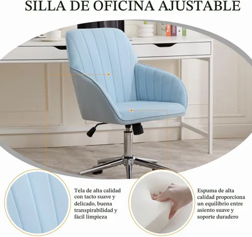 Vista 5 de Silla de escritorio de terciopelo para oficina en casa, moderna silla ajustable para computadora, silla giratoria, bonitas sillas de tocador