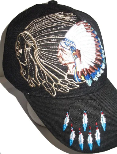 Vista 3 de Gorra de béisbol con diseño de atrapasueños indio americano color negro bordado
