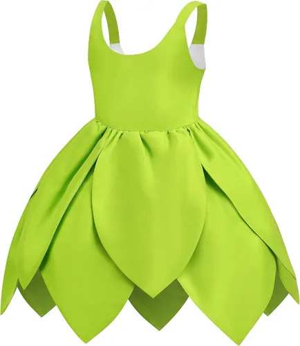 Vista 2 de Kosgraiy Disfraz de Campanilla para niñas, vestido de hada con orejas y alas de elfo duendecillo, vestido de princesa de hadas para Halloween