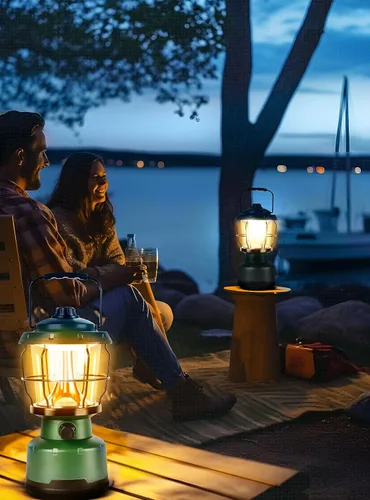 Vista 7 de Linterna LED para campamento, linterna recargable vintage regulable de 2500 lúmenes, resistente al agua, luces de emergencia portátiles
