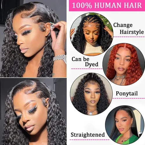 Vista 6 de Pelucas de cabello humano rizado con encaje frontal de 13 x 6 pulgadas, pelucas de cabello humano brasileño rizado para mujeres, densidad del 200 %