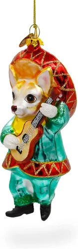 Vista 2 de Perro Chihuahua con sombrero tocando guitarra soplado adorno de Navidad