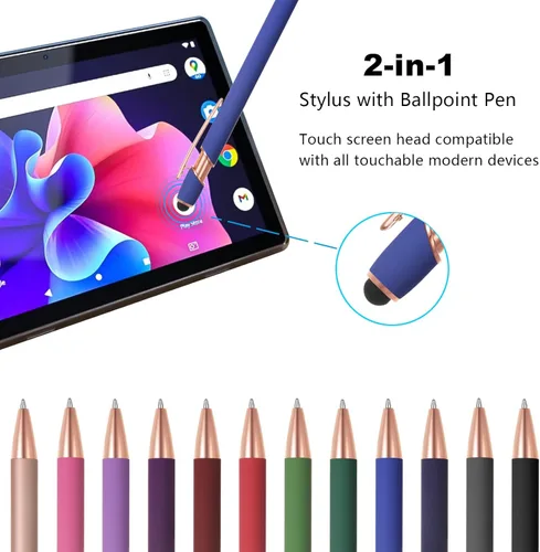 Vista 2 de Kingluu 12 bolígrafos personalizados con punta de lápiz capacitivo, grabado gratis, tinta negra, bolígrafo personalizado con tu nombre, logotipo